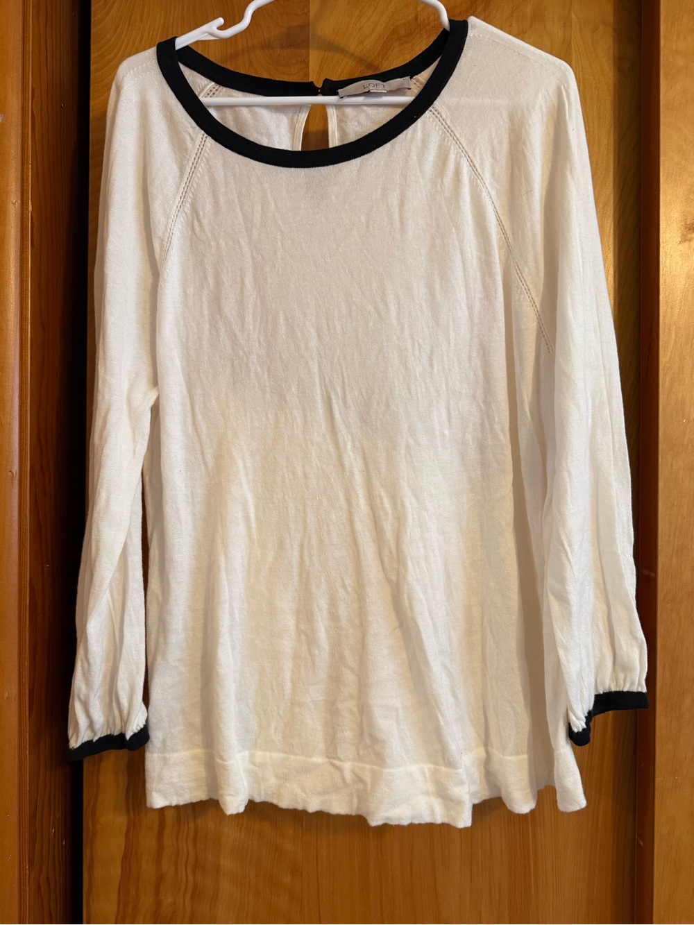 Loft Fashion White Long-Sleeve Top with Black Trim